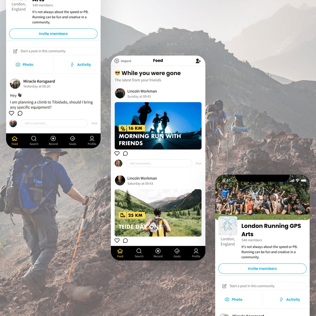 Relive Communities feature screens